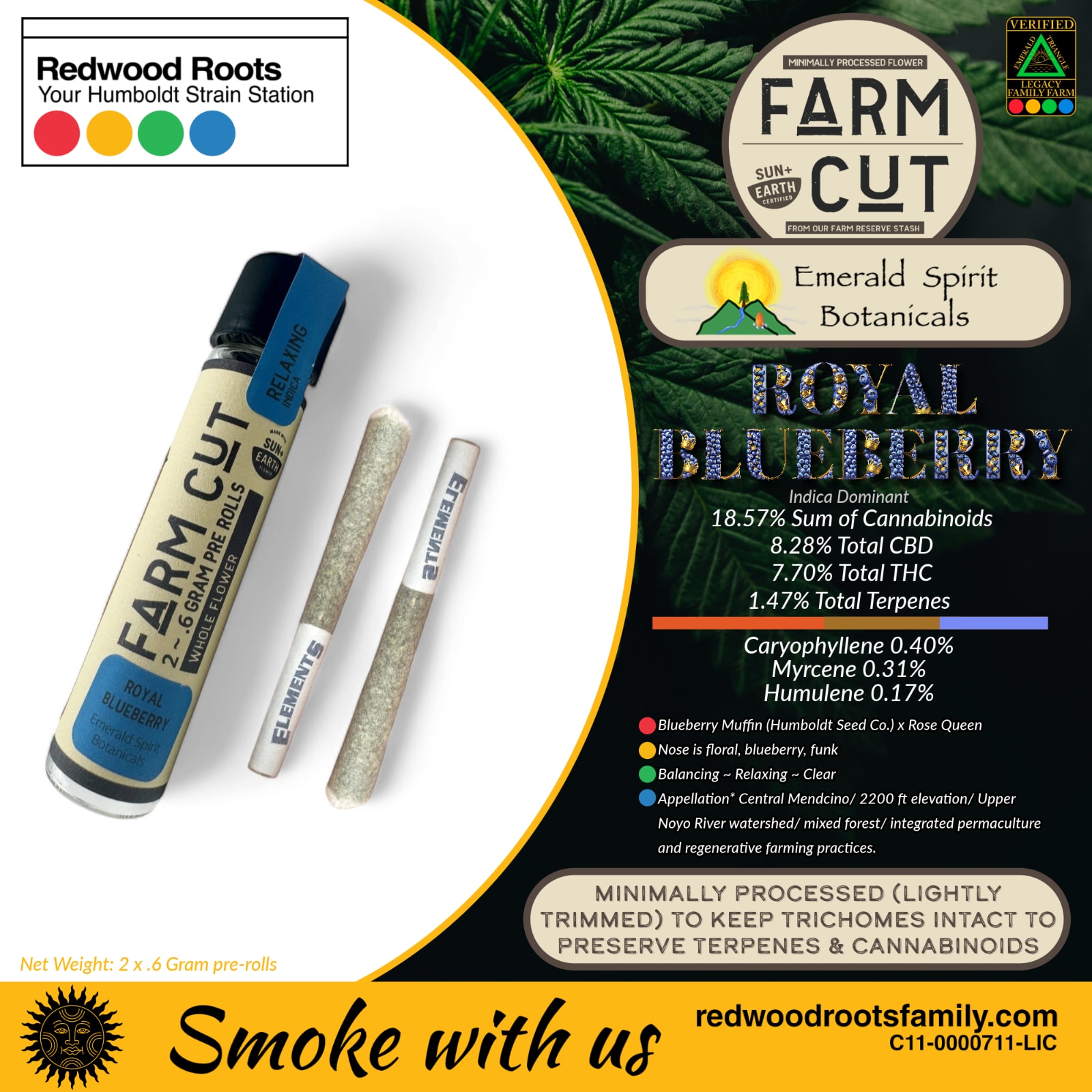Royal Blueberry (I) | .6g 2pk Prerolls | Farm Cut x Emerald Spirit Botanicals - view 2