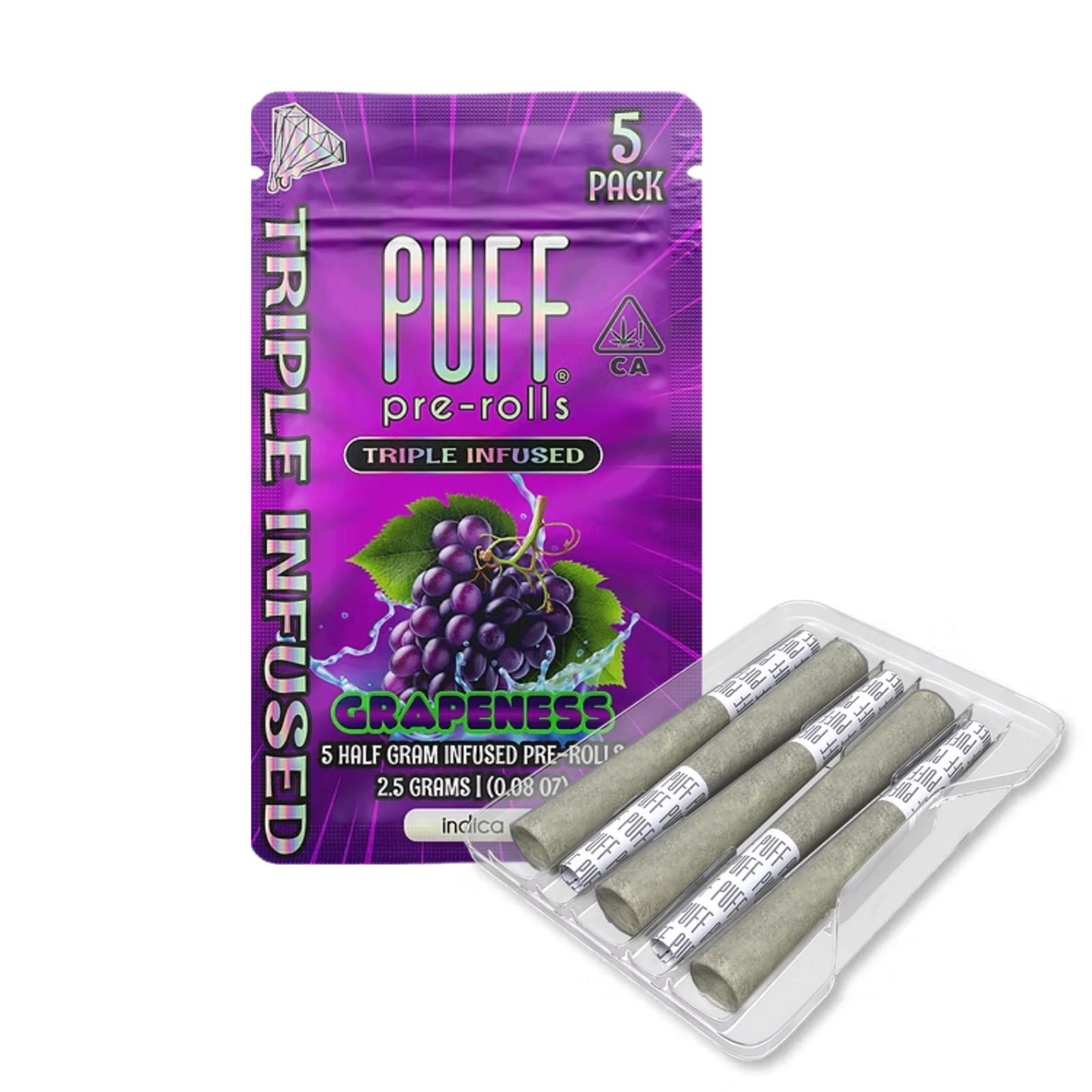 Grapeness (I) | .5g 5pk Triple Infused Diamond Prerolls | Puff