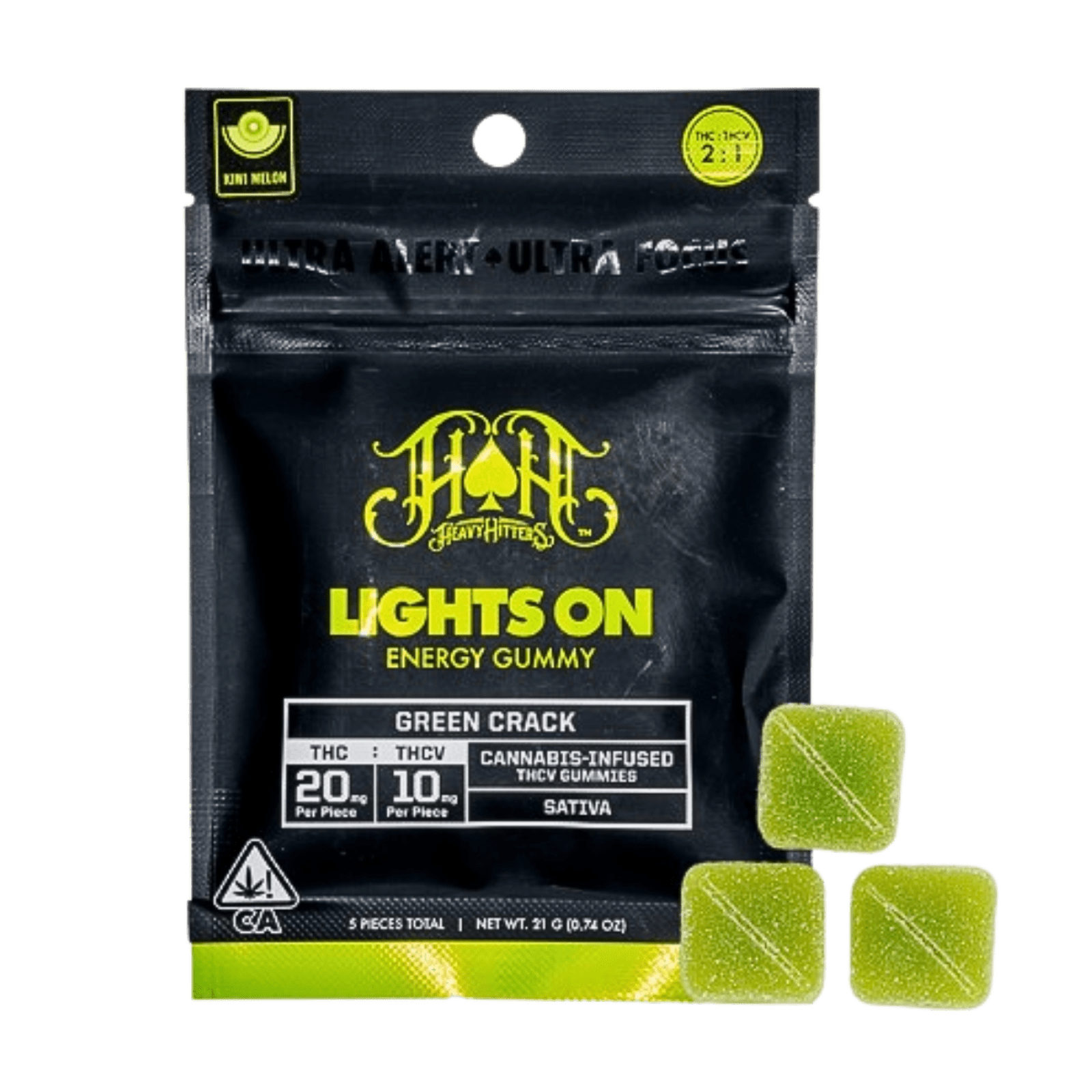 Green Crack (S)  | Lights On 2:1 THC/THCV 100mg Gummies | Heavy Hitters