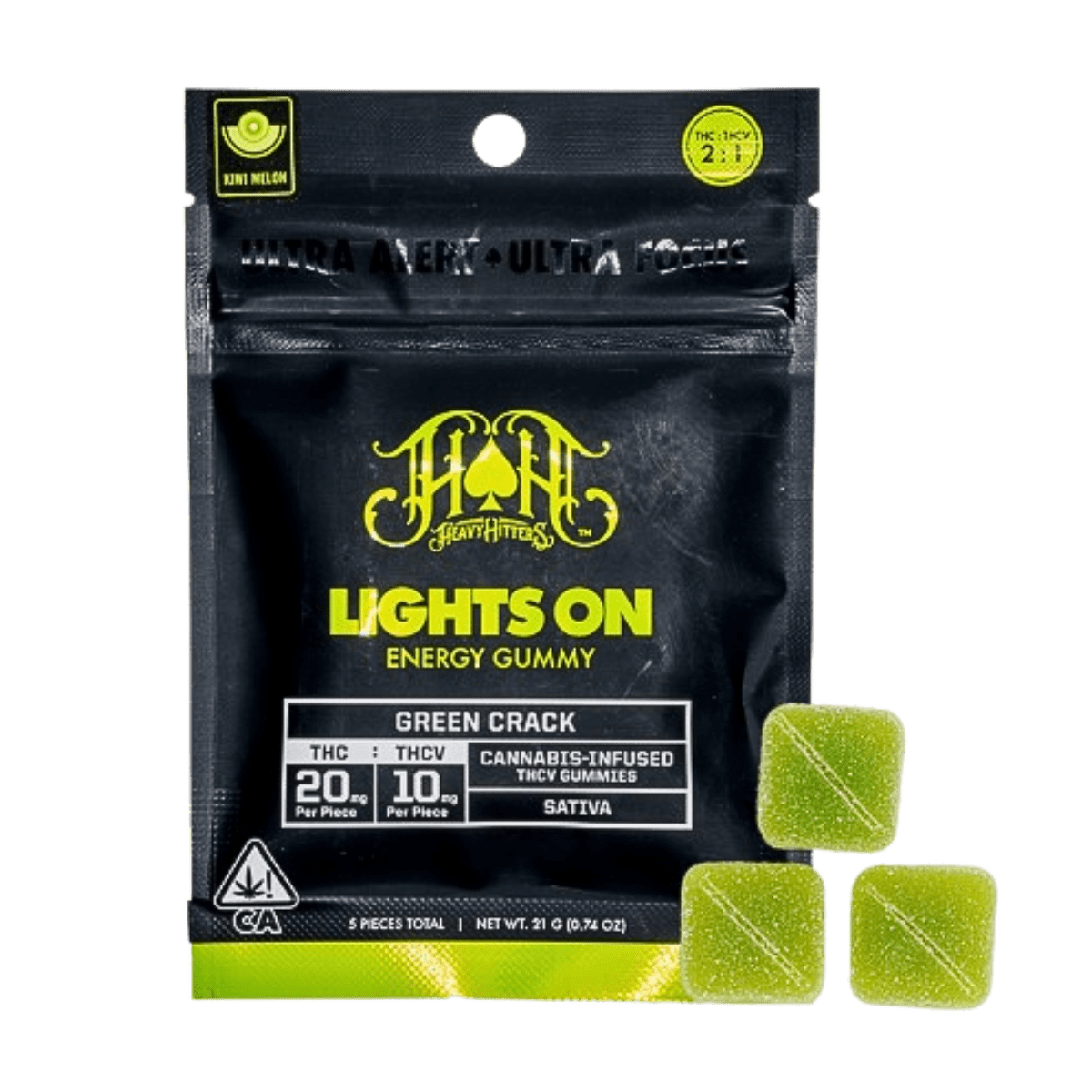 Green Crack (S) | Lights On 2:1 THC/THCV 100mg Gummies | Heavy Hitters