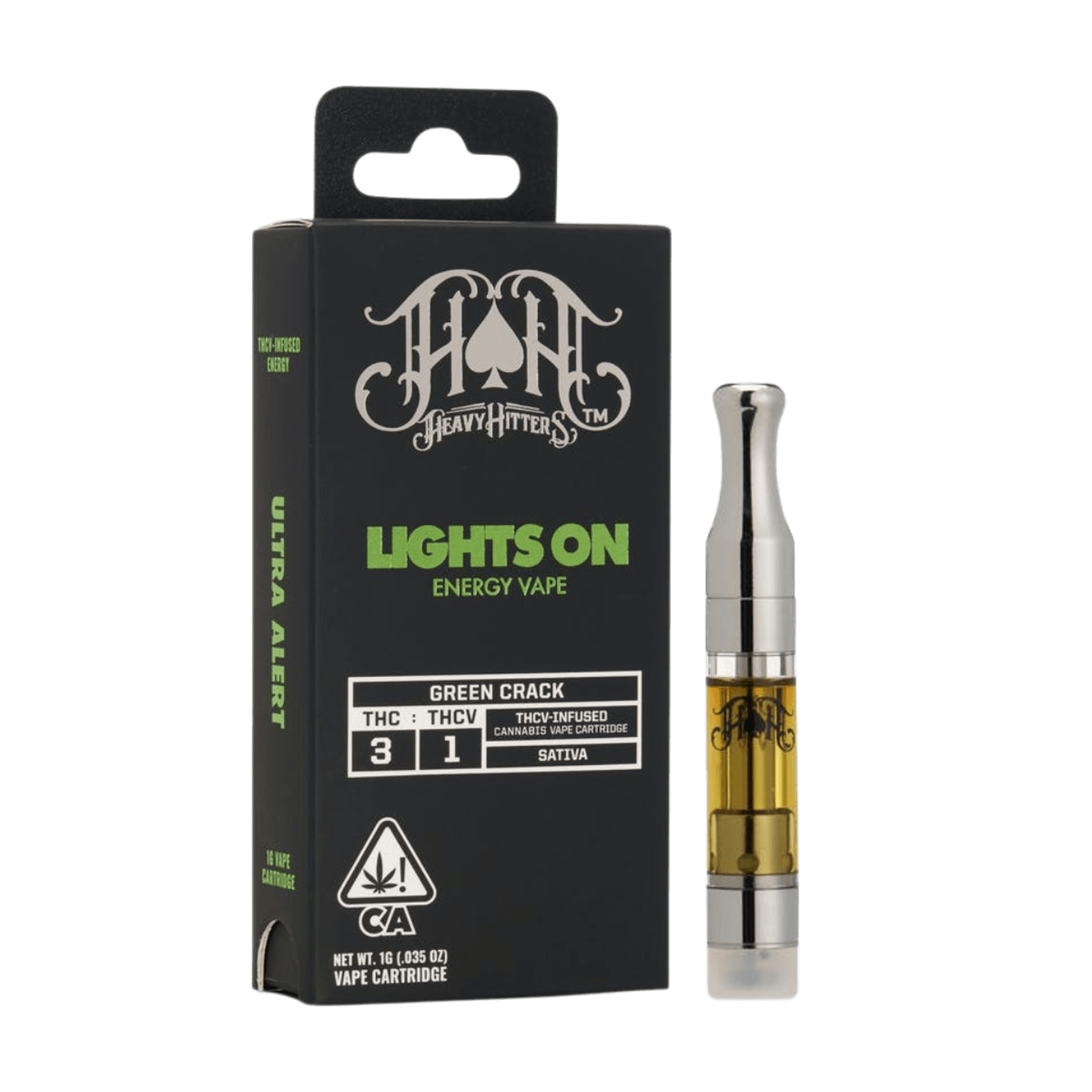 Green Crack Lights On (S) | 3:1 THC:THCV 1g Cart | Heavy Hitters