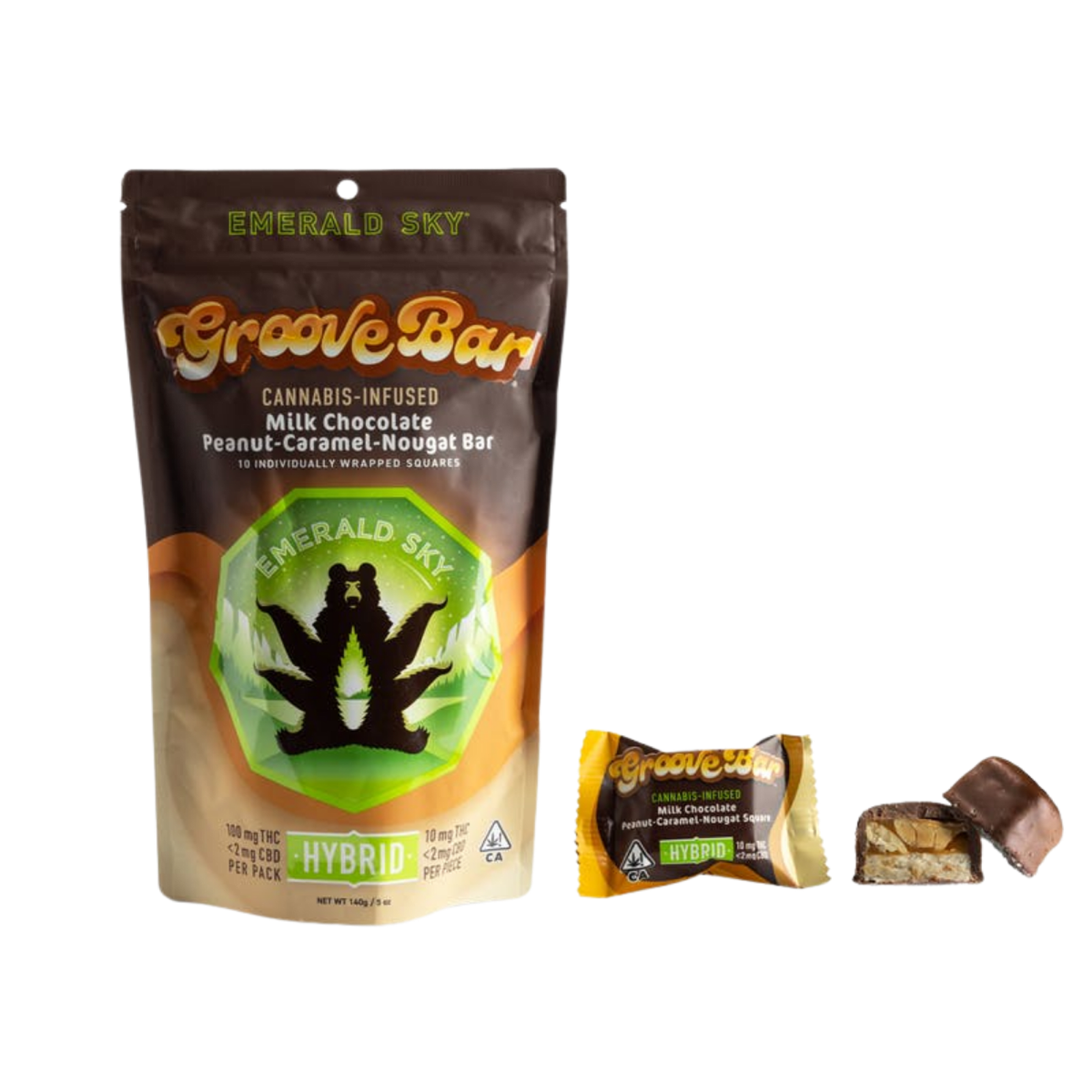 GrooveBar (H) | 10mg 10pk Peanut Milk Chocolate Nougat Bar | Emerald Sky