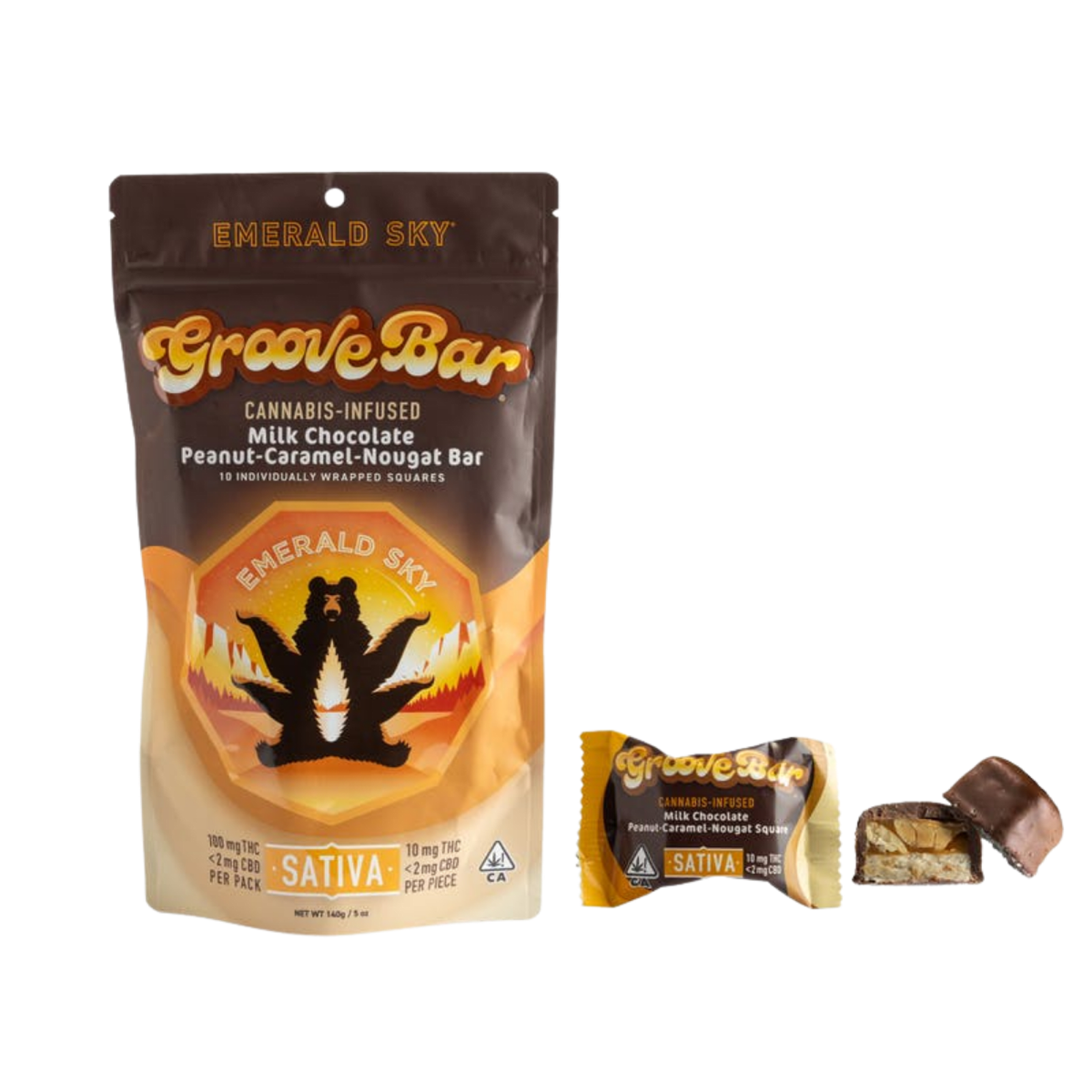 GrooveBar (S) | 10mg 10pk Peanut Milk Chocolate Nougat Bar | Emerald Sky