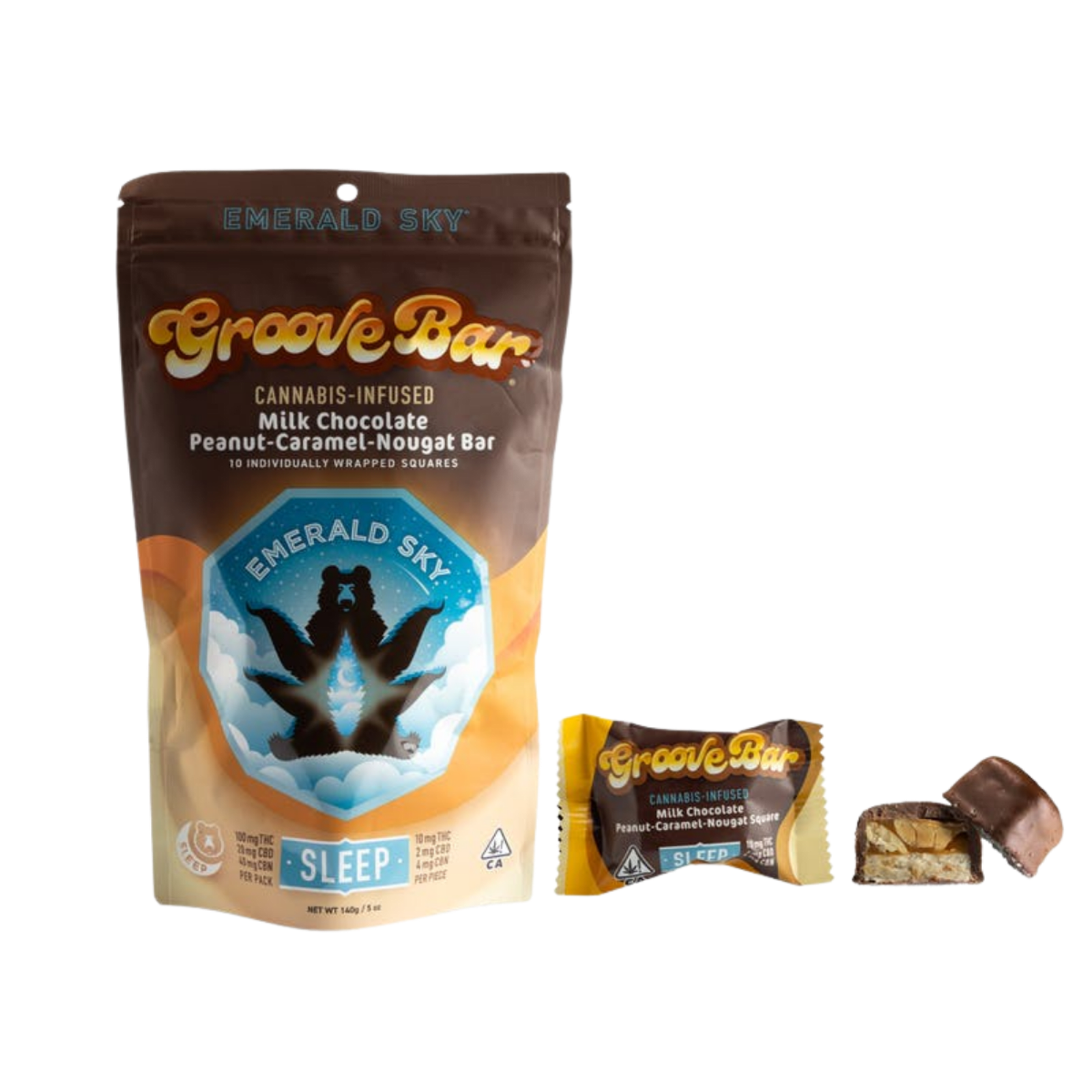 GrooveBar (Sleep) | 10mg 10pk Peanut Milk Chocolate Nougat Bar | Emerald Sky