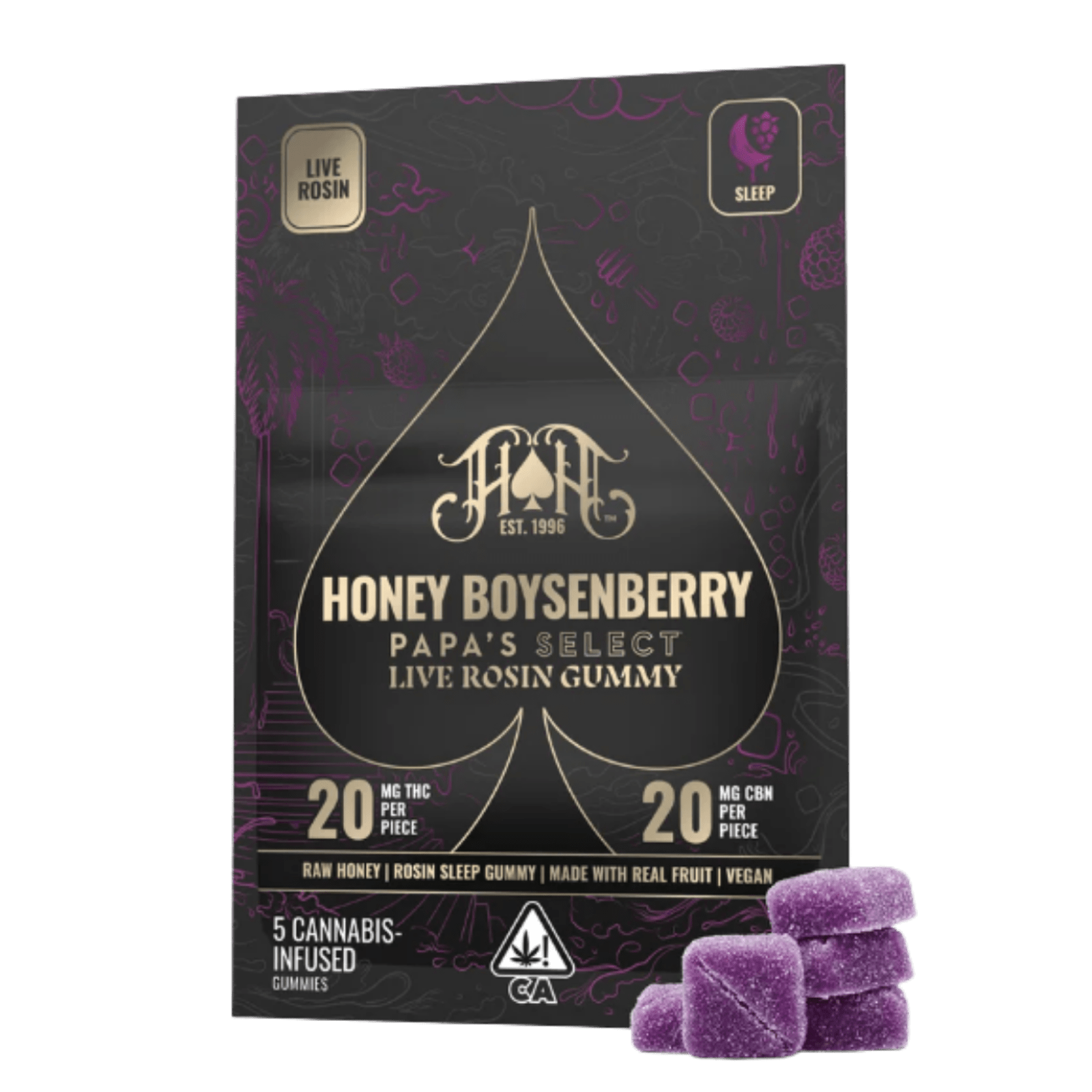 Honey Boysenberry (I) | Lights Out 1:1 THC/CBN 100mg Gummies Sugar Free | Heavy Hitters