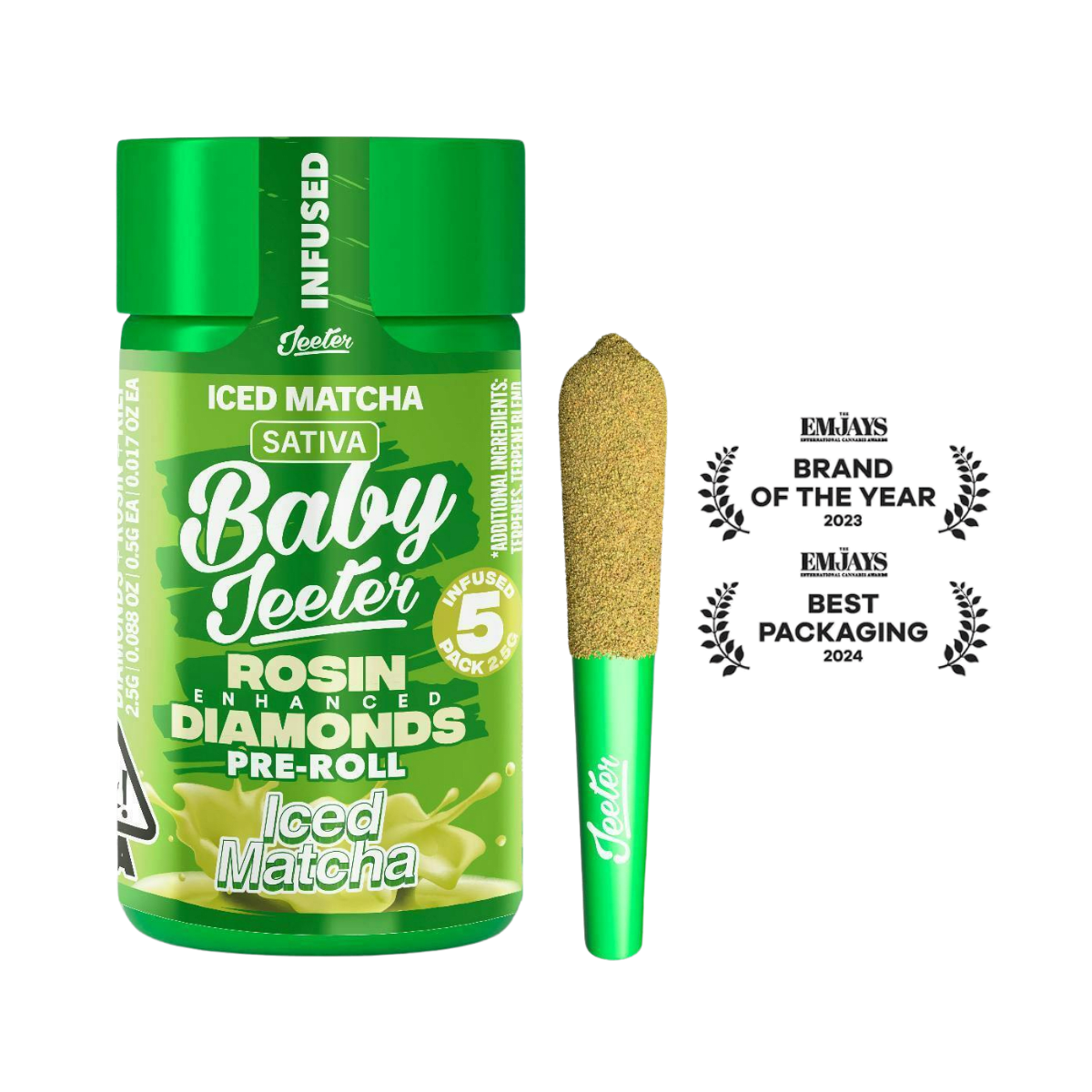 Iced Matcha (S) | .5g 5pk Quad Infused Rosin Enhanced Baby Jeeter Prerolls | Jeeter