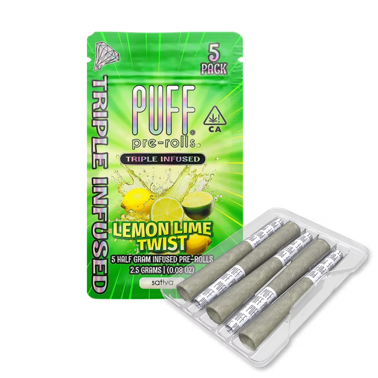 Lemon Lime Twist (S) | .5g 5pk Triple Infused Diamond Prerolls | Puff
