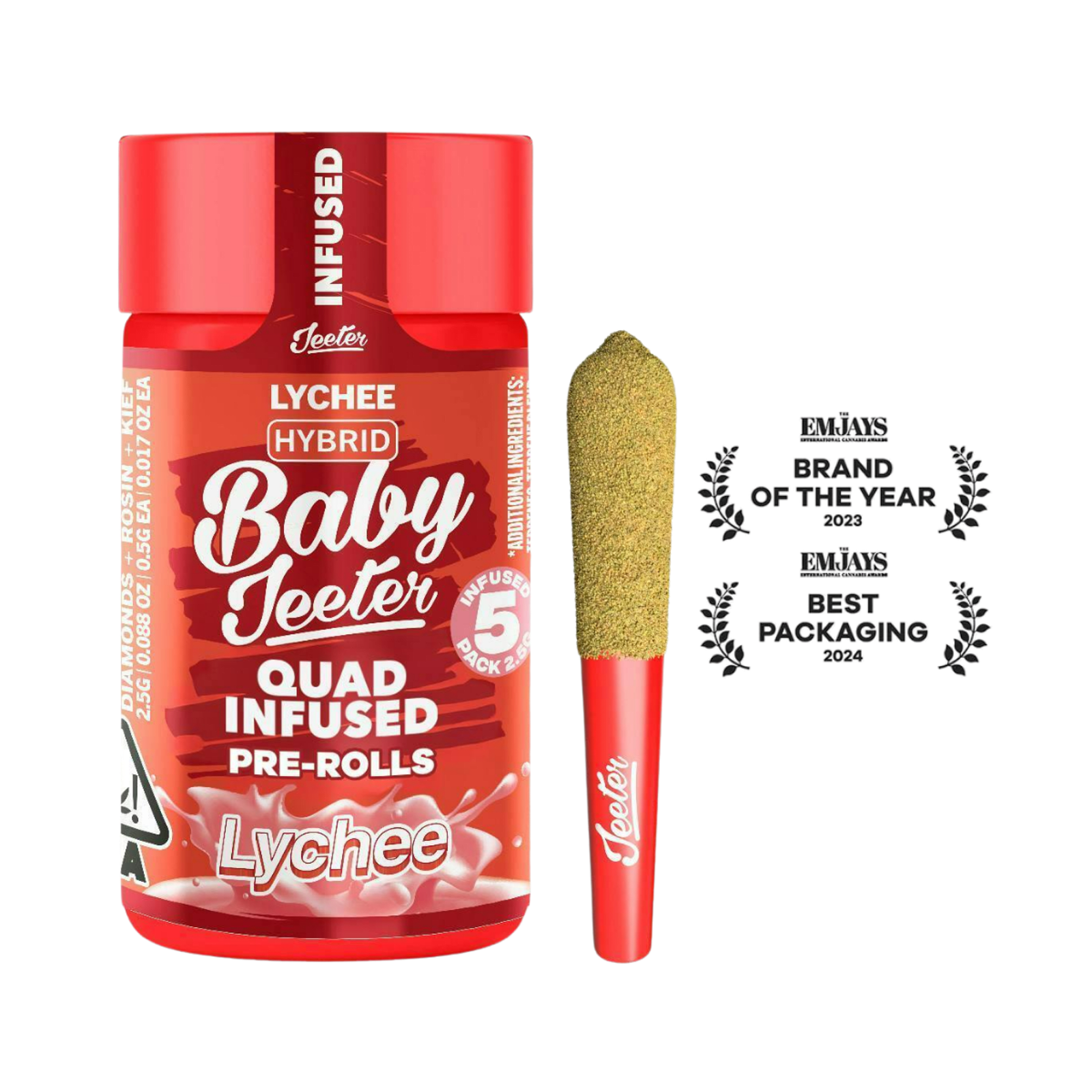 Lychee (H) | .5g 5pk Quad Infused Rosin Enhanced Baby Jeeter Prerolls | Jeeter