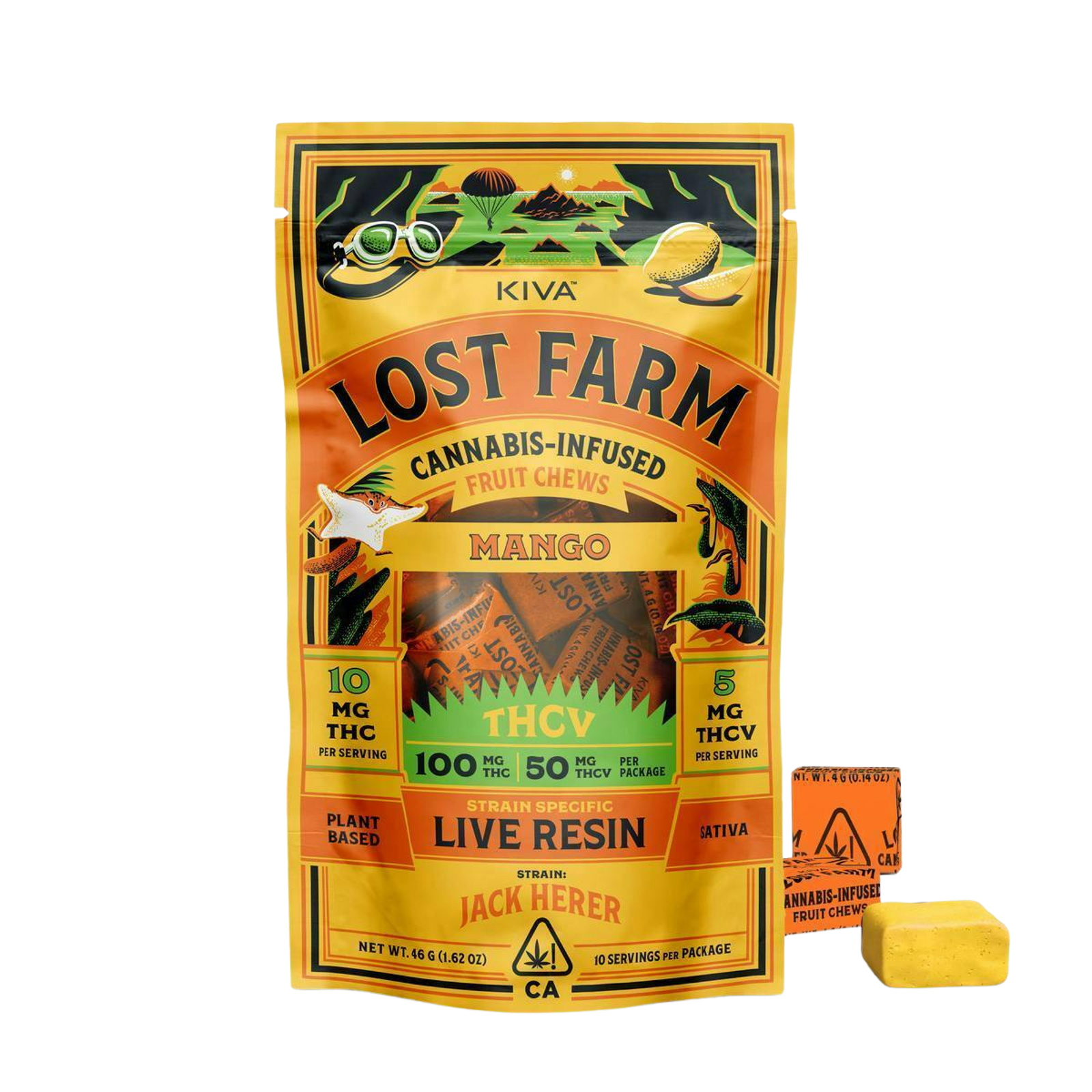 Mango (Jack Herer) (S) | THCv Lost Farms Chews 100mg THC : 50mg THCv  | Lost Farm