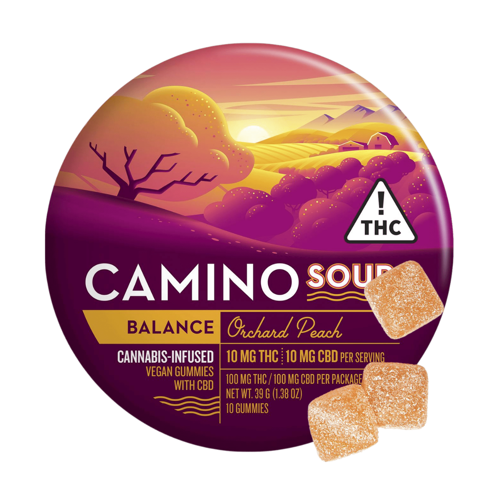 Orchard Peach 1:1 (Balance) (H) | 10mg/100mg Sours Gummies | Camino