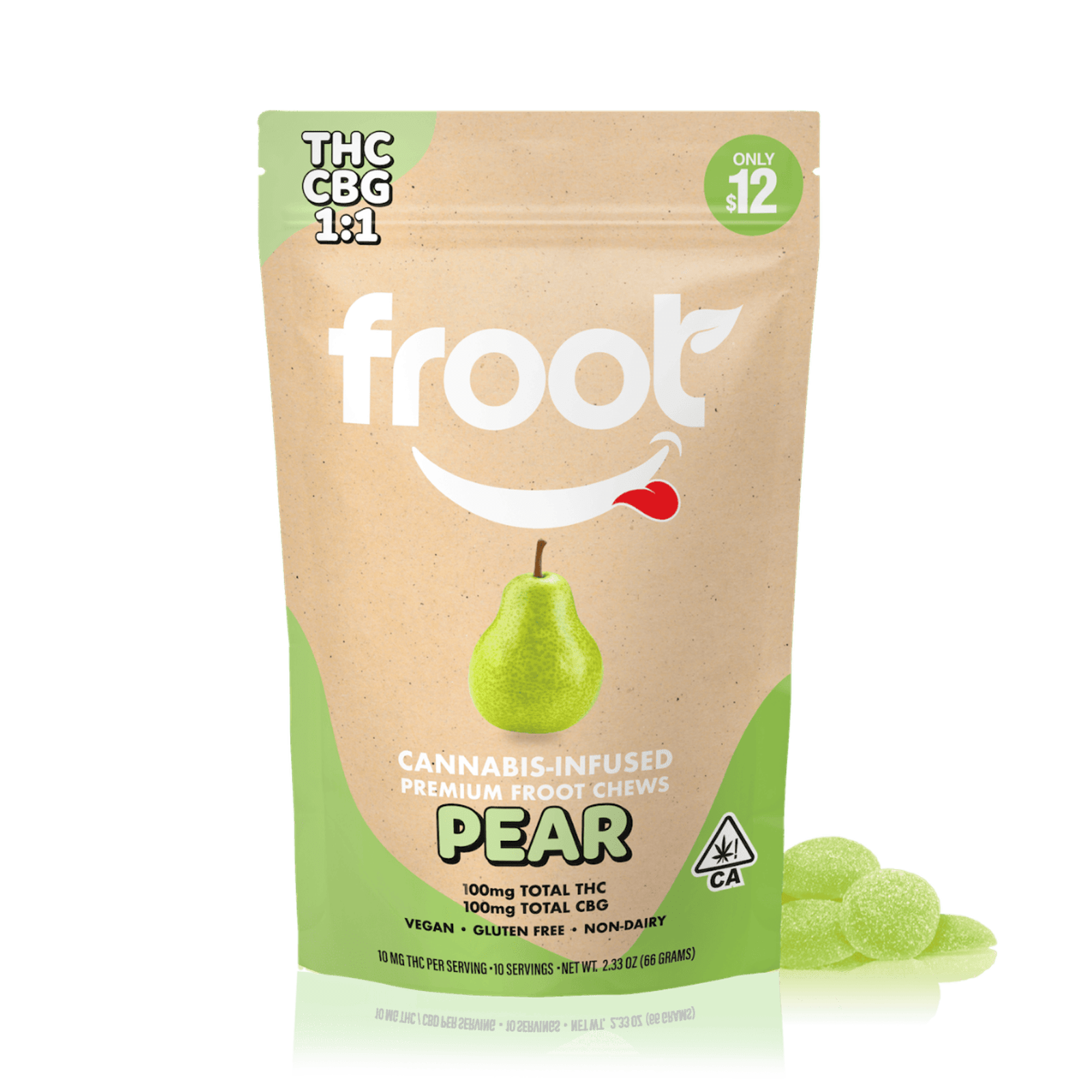 Pear (1:1 CBG:THC) | 100mg CDG + 100mg THC Gummies | FROOT