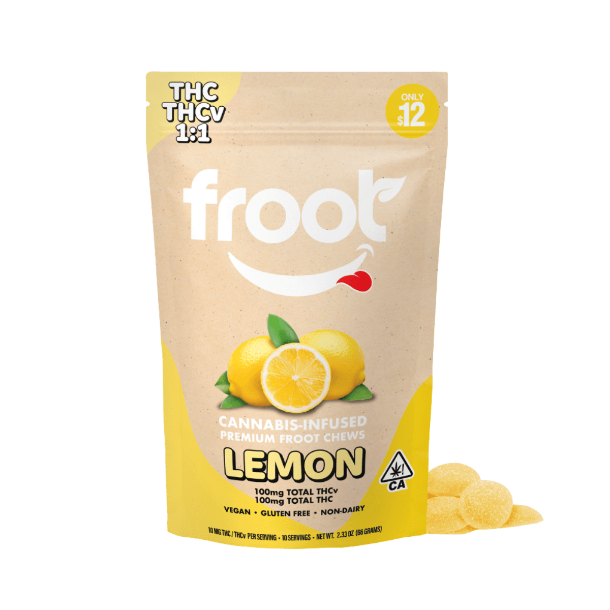 Lemon | 10pk 100mg THC+100mg THCv (1:1 THC:THCv) | FROOT