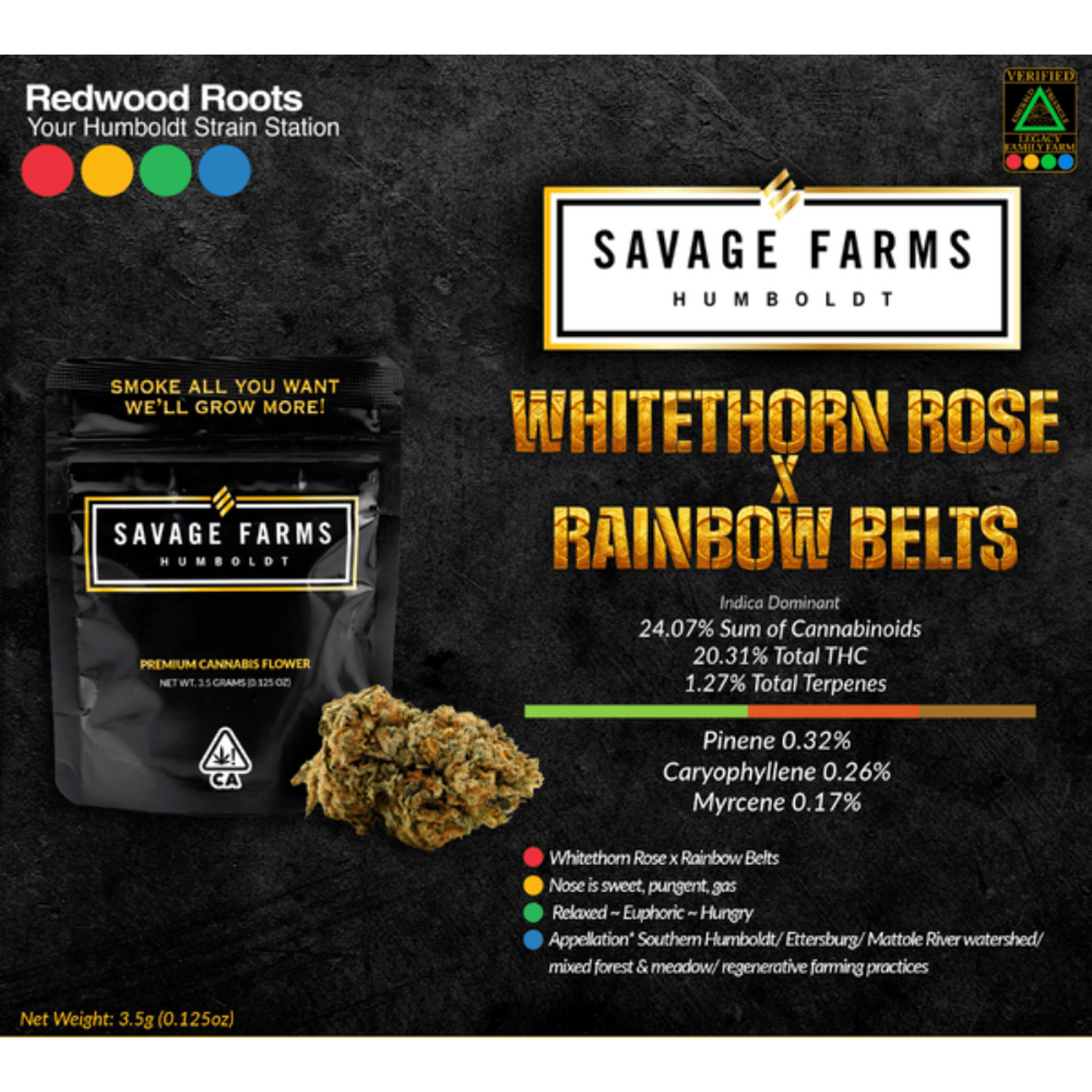 Whitethorn Rose x Rainbow Belts (H) | 3.5g Premium Sungrown | Savage Farms - view 2