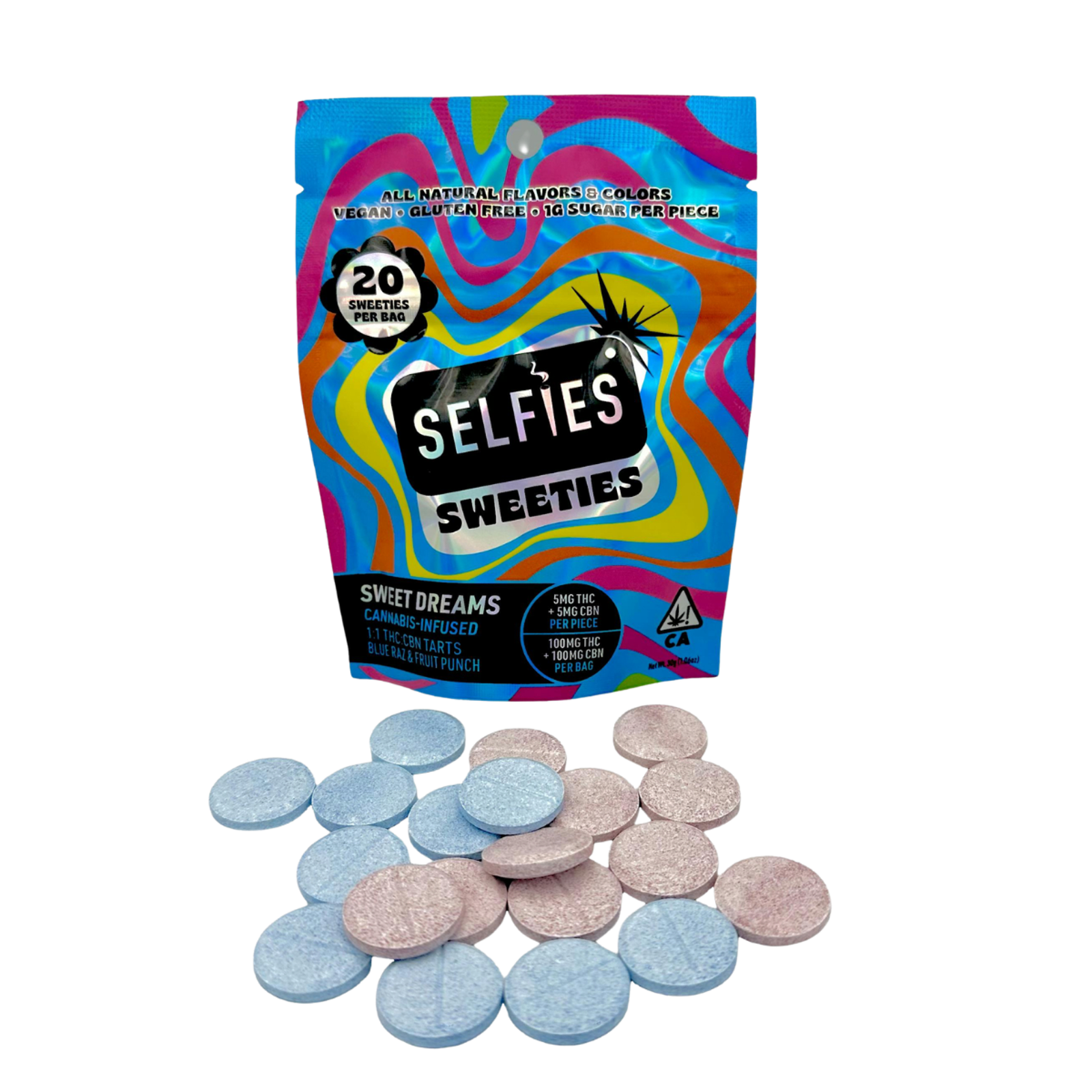 Sweet Dreams (Fruit Punch) (I) | 20pk 100mg THC:CBN Infused Tarts Heshies | Selfies Sweeties