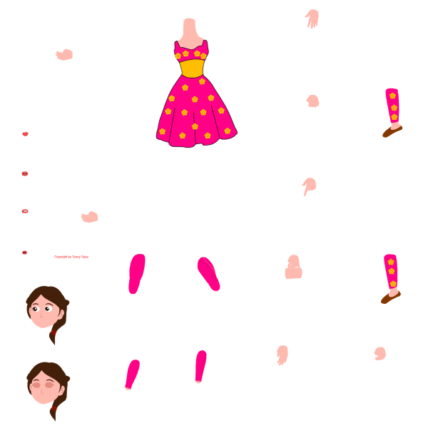 Cute Girl in Pink Dress Chroma Toons Custom Character Rigging Sheet