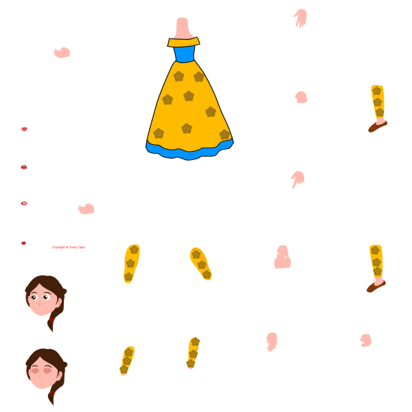 Cute Girl in Yellow Dress Chroma Toons Custom Character Rigging Sheet