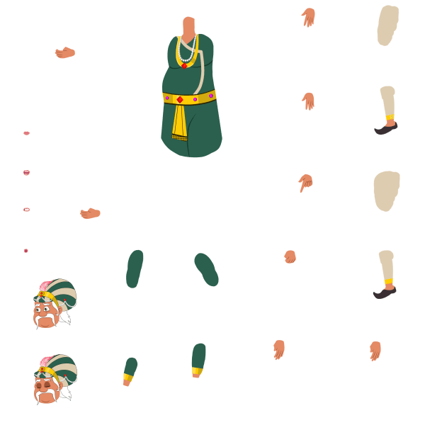 Old Indian King in Green Robe Chroma Toons Custom Character Rigging Sheet