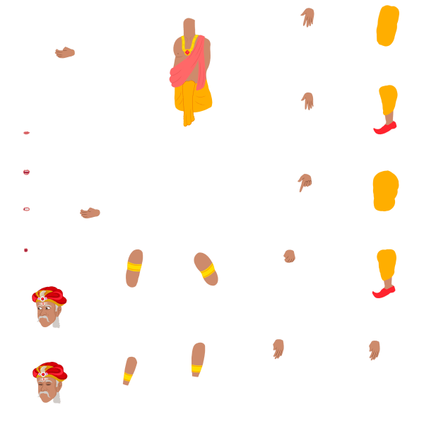 Indian Old Priest Sage in Yellow Dhoti Chroma Toons Custom Character Rigging Sheet