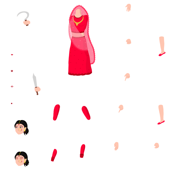 Bride Woman in Red Dress with Weapons Chroma Toons Custom Character Rigging Sheet