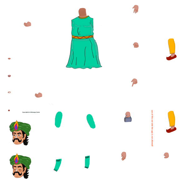 Indian Royal Minister in Green Robe Chroma Toons Custom Character Rigging Sheet