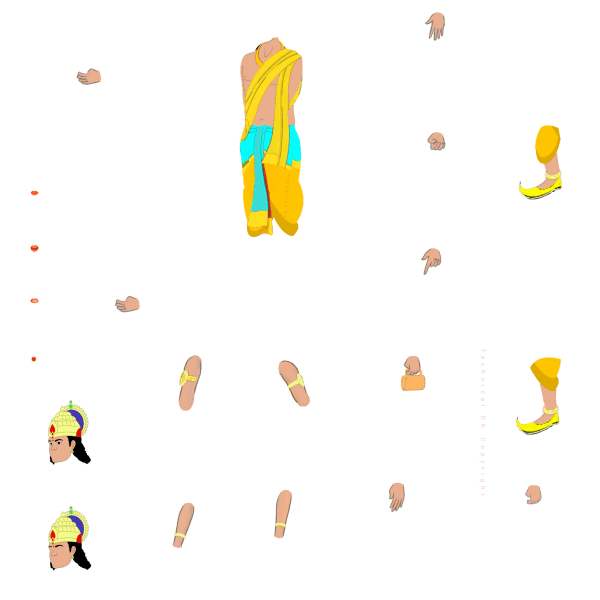 Indian Mythological Prince in Yellow Dhoti Chroma Toons Custom Character Rigging Sheet