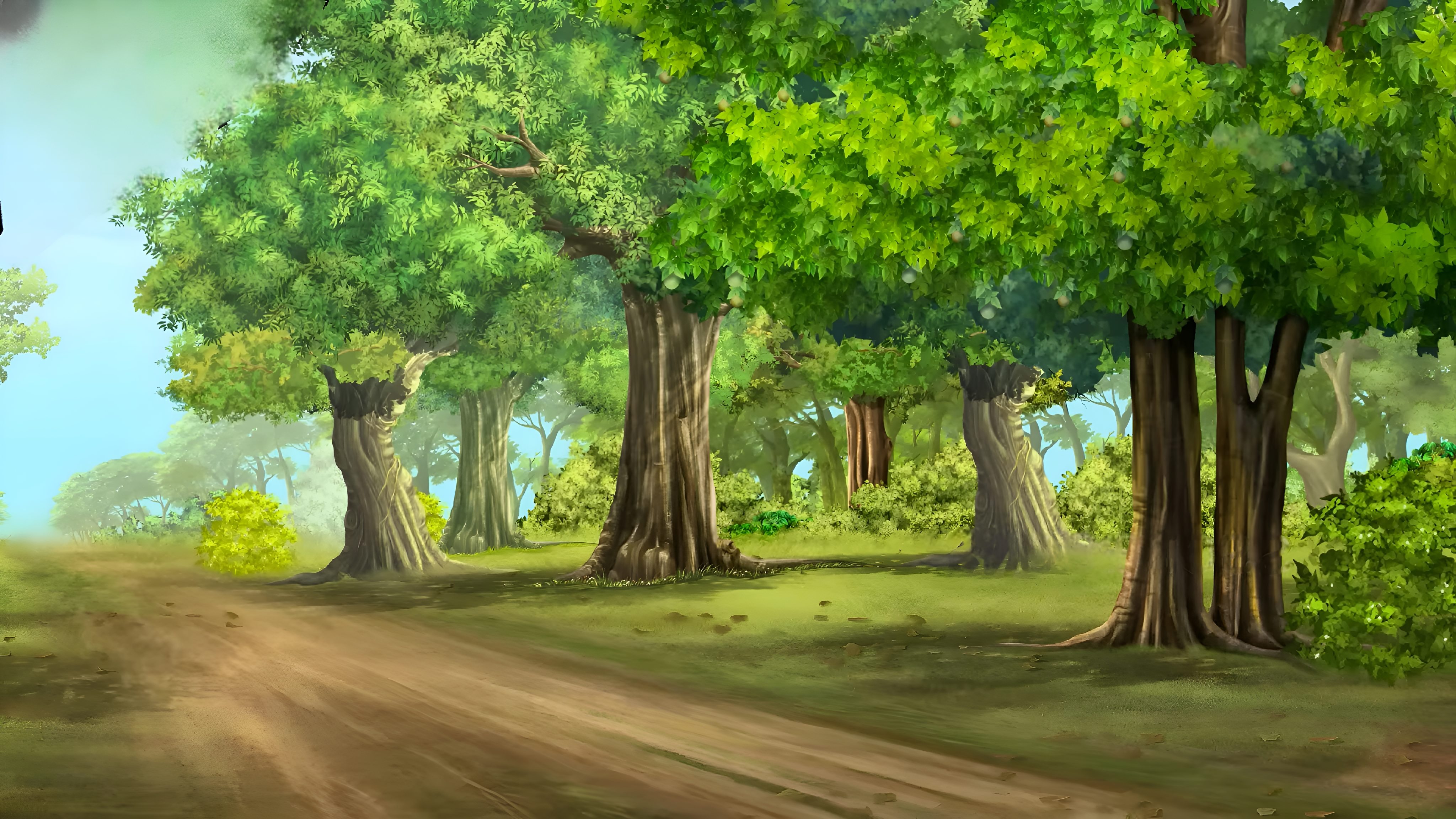 Sunny Countryside Forest Road 2D Cartoon Background