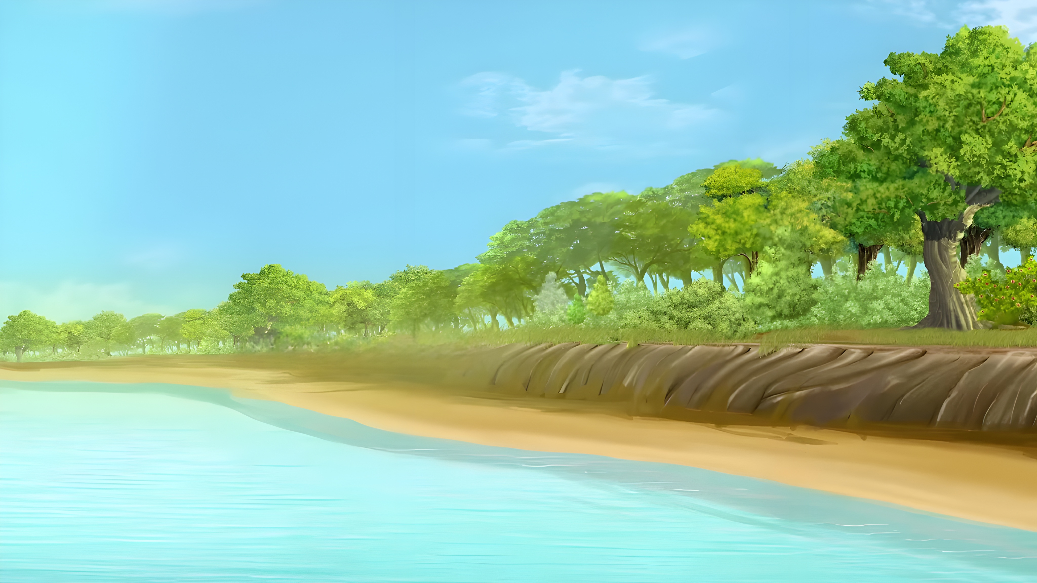 2D Moral Cartoon Background in River Coast