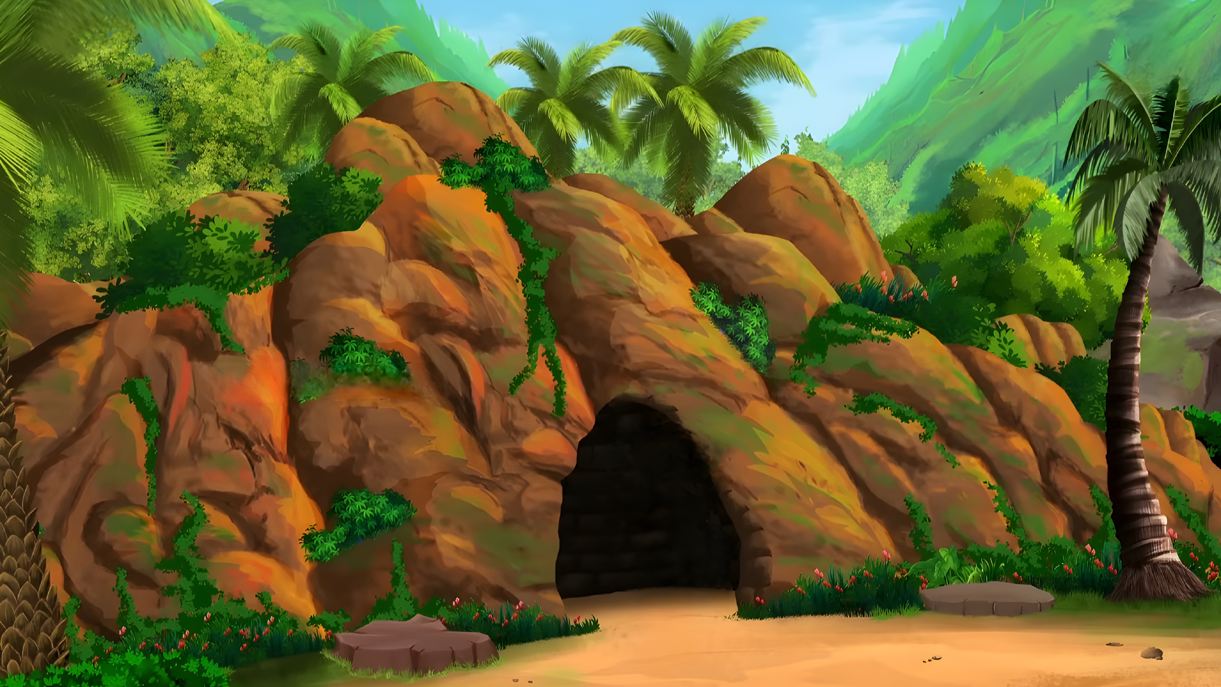 2D Moral Cartoon Background in Mountain Cave