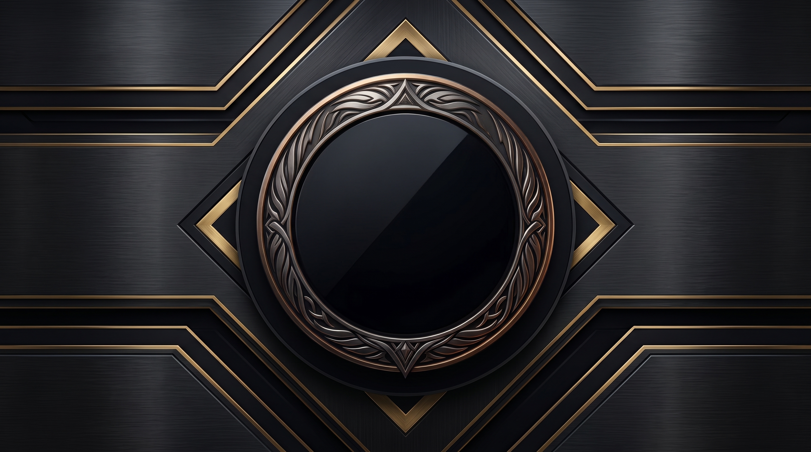 Luxury Black and Gold Metallic Background with Empty Circular Frame