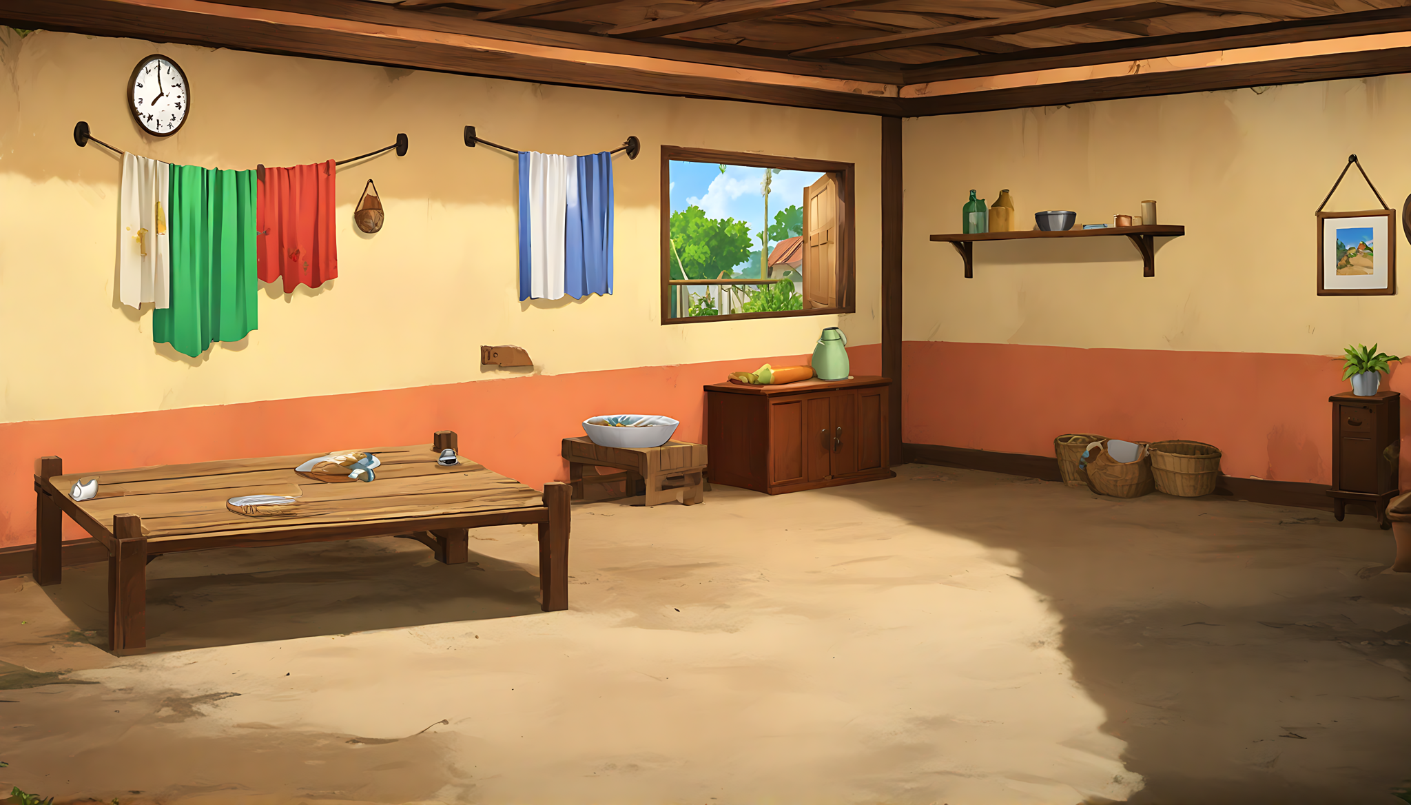 Traditional Rural Village House Interior 2D Cartoon Background