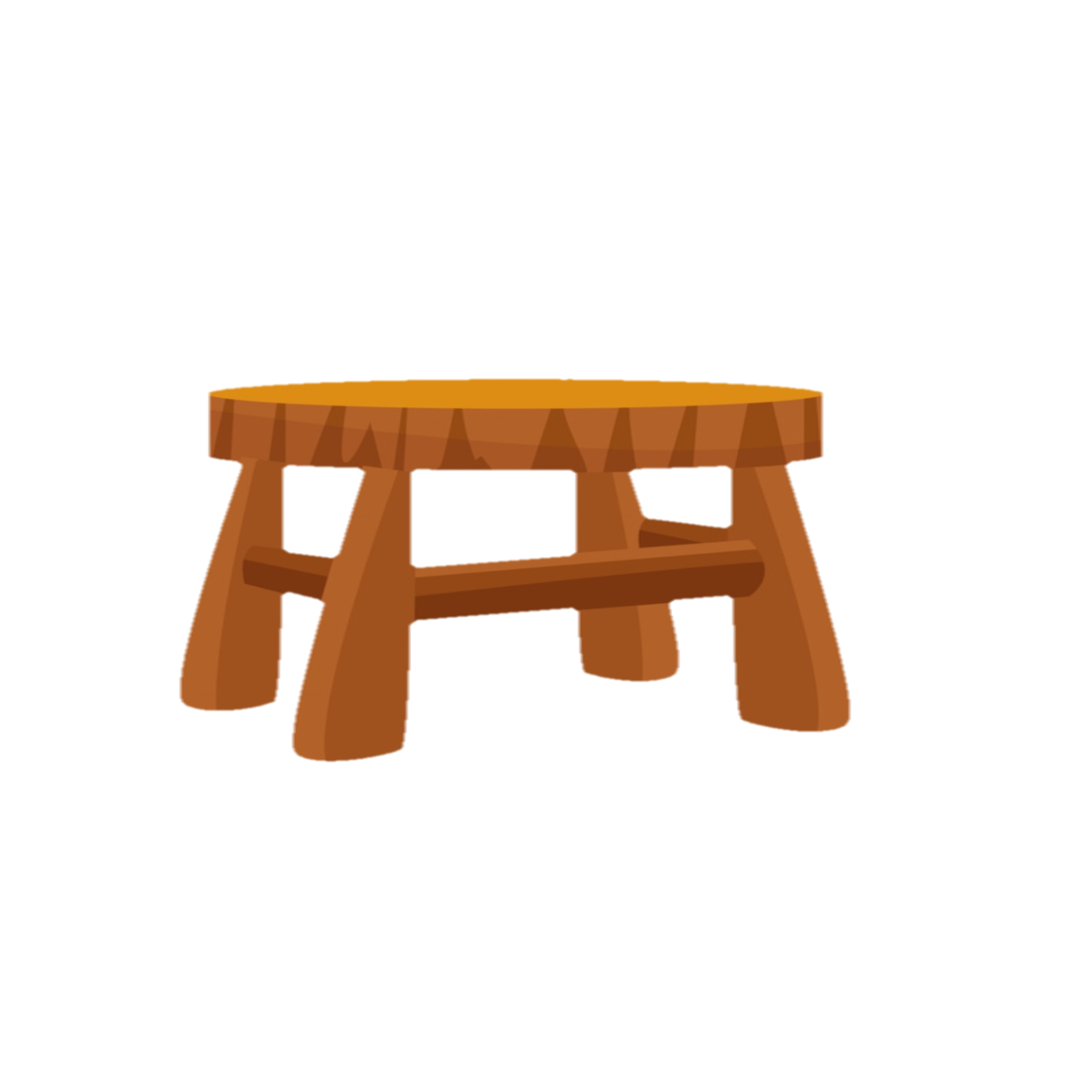Rustic Wooden Stool or Low Table 2D Cartoon Vector Prop