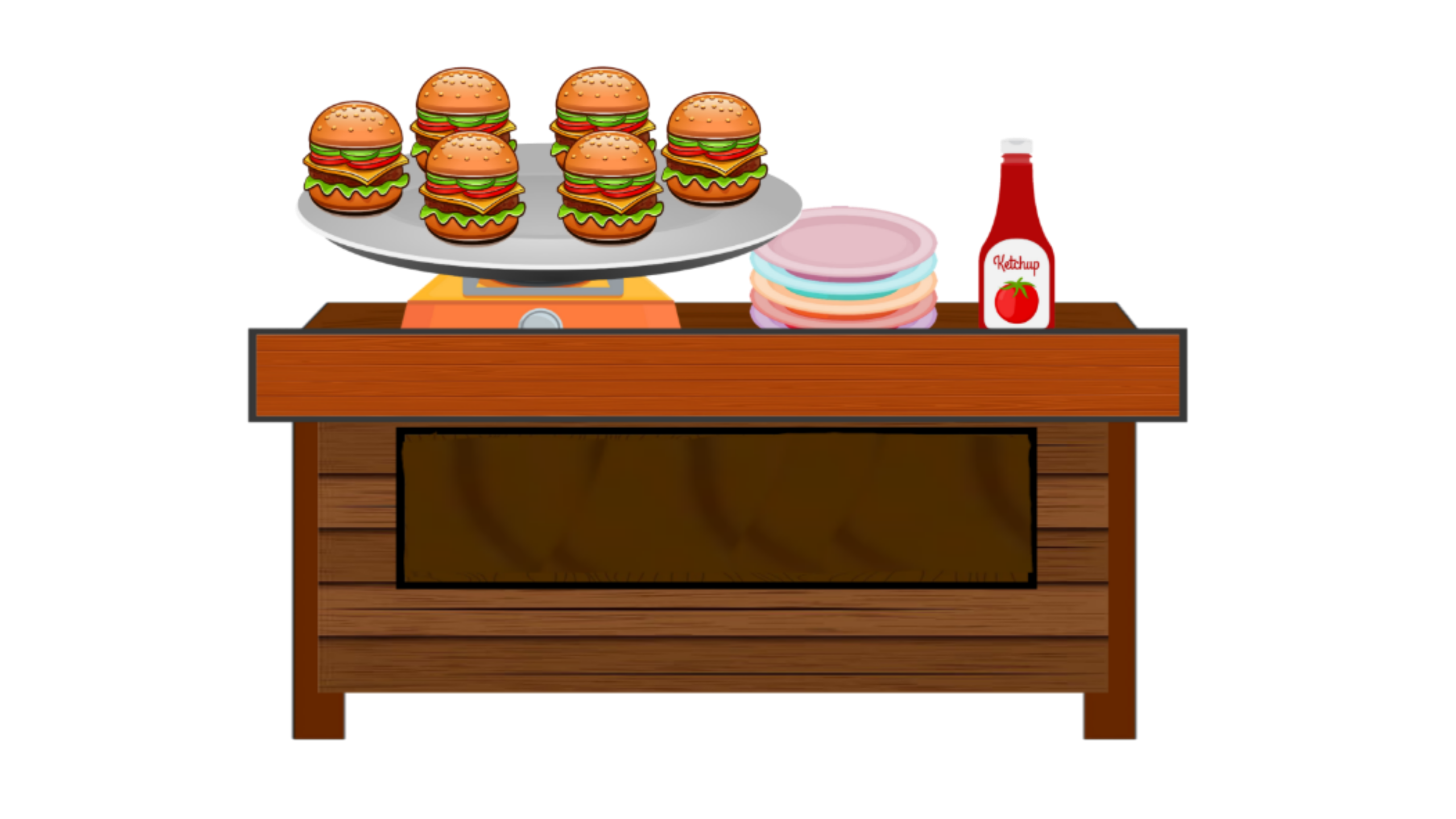Wooden Fast Food Burger Stall Counter 2D Cartoon Vector Prop