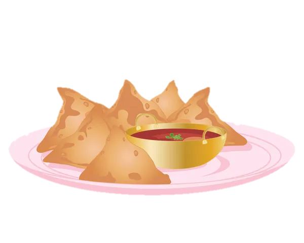 Plate of Samosas with Chutney Bowl 2D Cartoon Transparent Prop