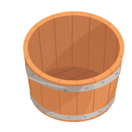 Traditional Empty Wooden Bucket 2D Cartoon Transparent Prop