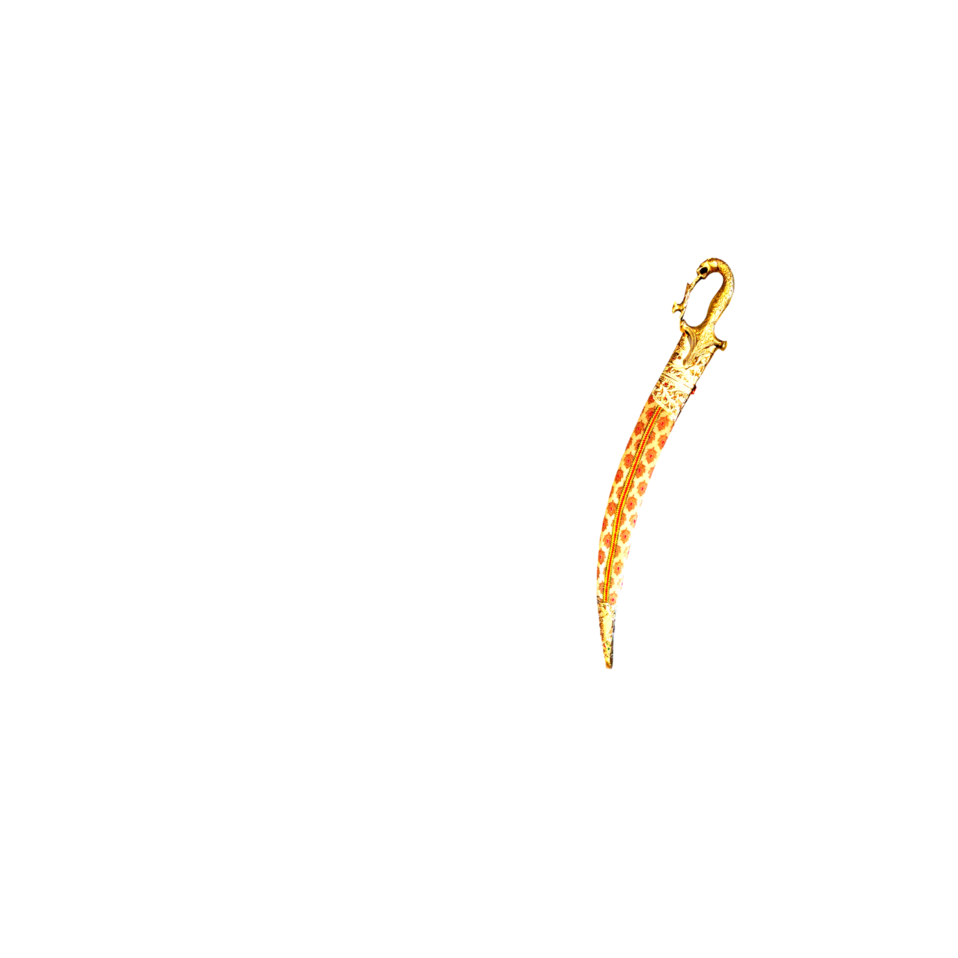 Ornate Golden Curved Sword in Scabbard 2D Cartoon Prop