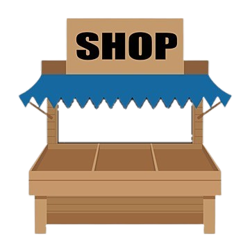 Wooden Market Shop Stall with Blue Awning 2D Cartoon Prop