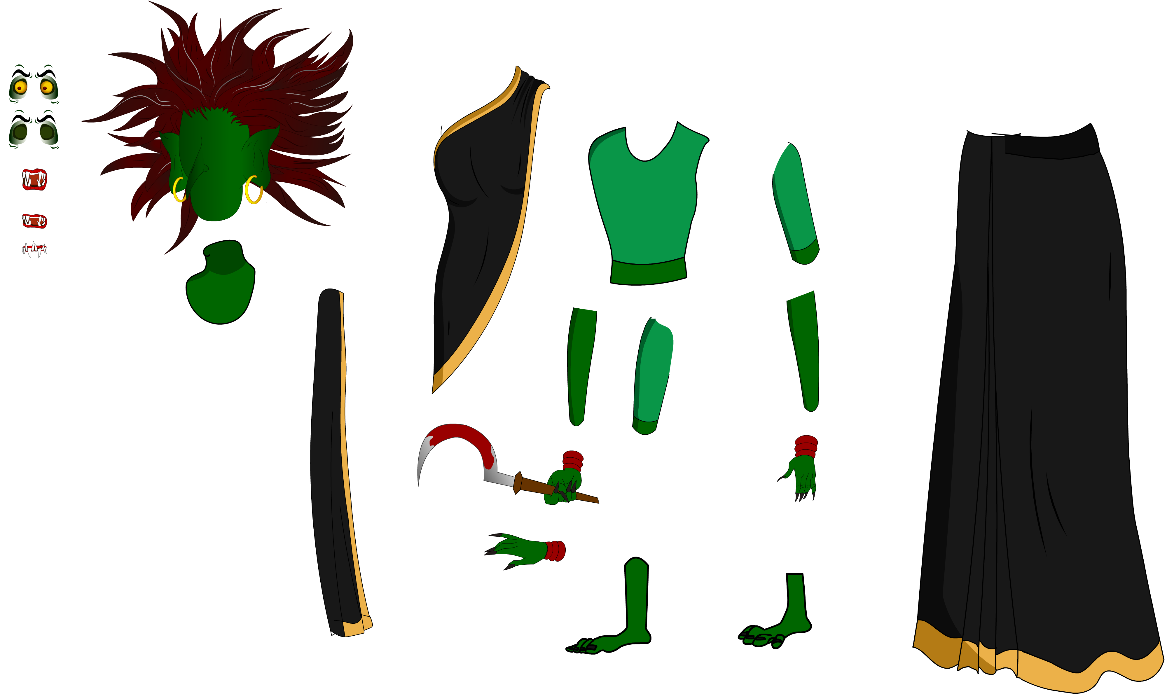 Scary Green Witch Dayan Chroma Toons Custom Character Rigging Sheet