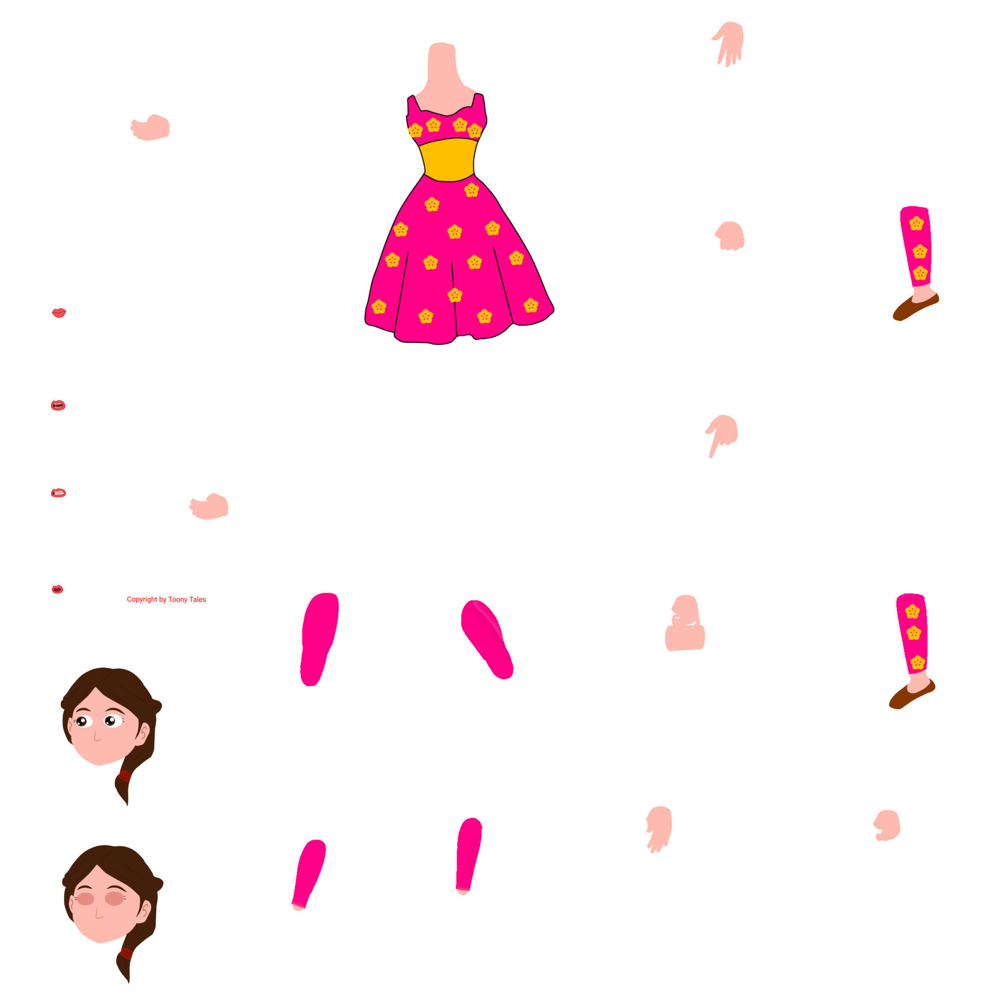Cute Girl in Pink Dress Chroma Toons Custom Character Rigging Sheet
