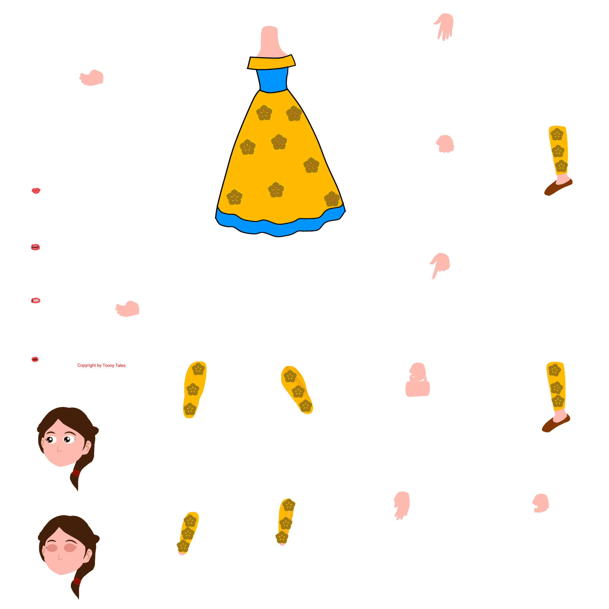 Cute Girl in Yellow Dress Chroma Toons Custom Character Rigging Sheet