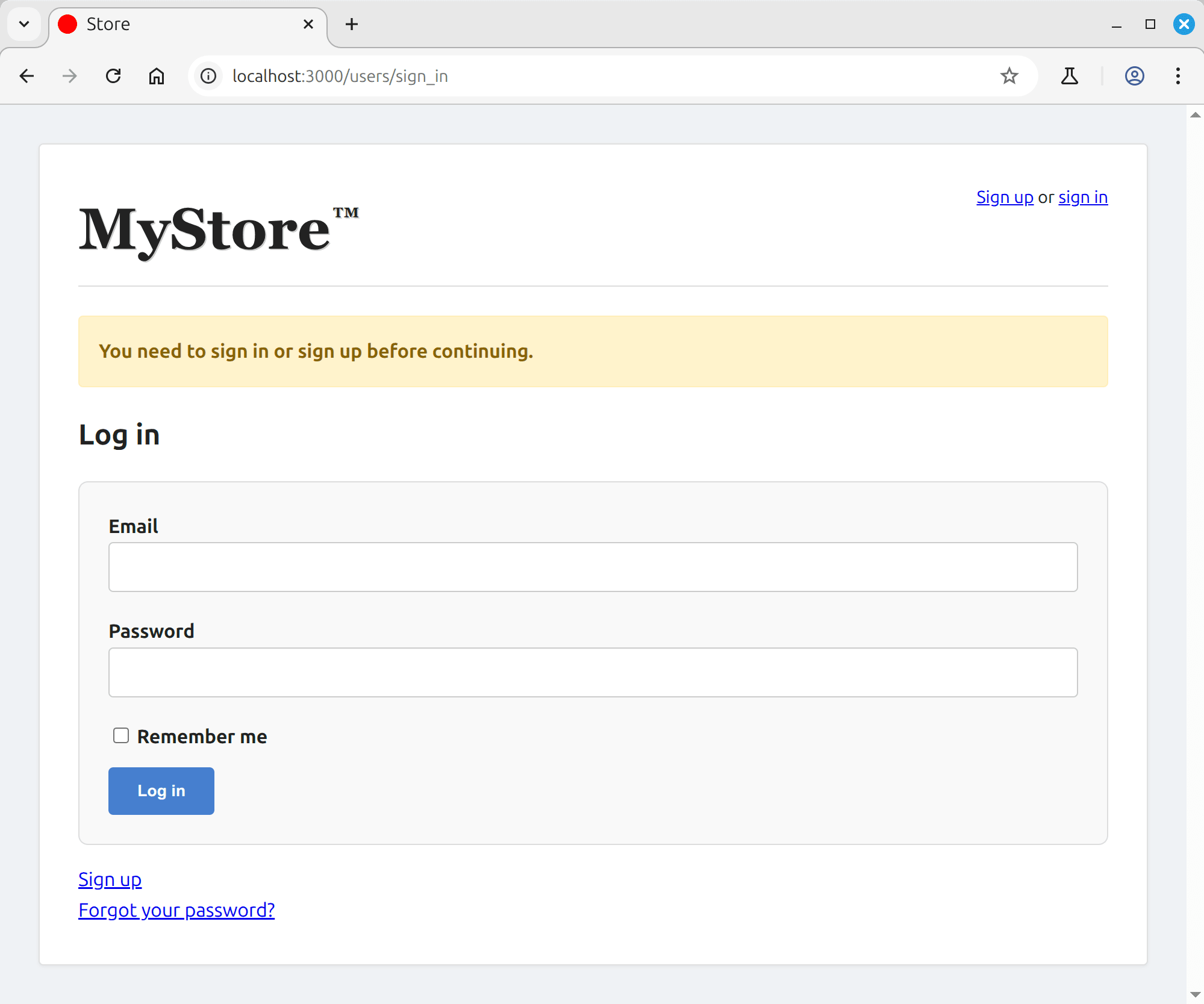 Devise login form with branding and fields for authentication