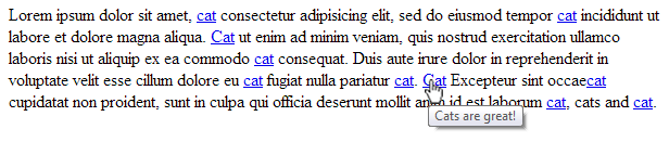 Screenshot of the word 'cat' highlighted, displaying a native tooltip