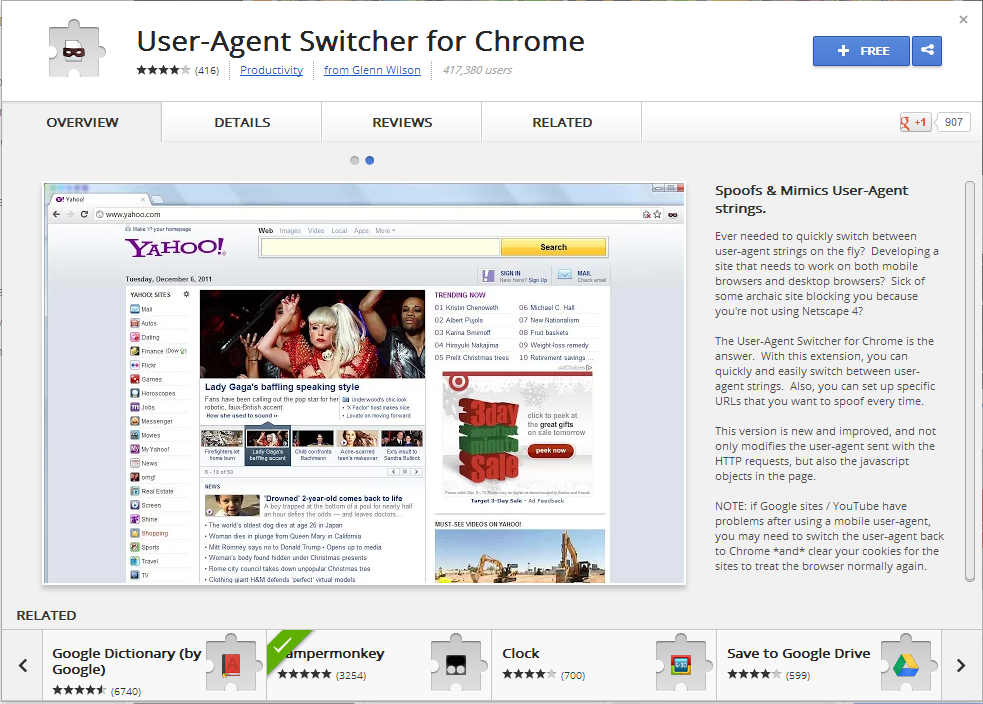 Chrome Web Store - User Agent Switcher