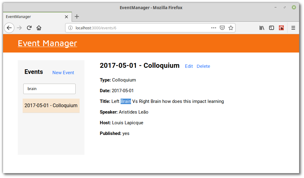 Event Manager - Search functionality