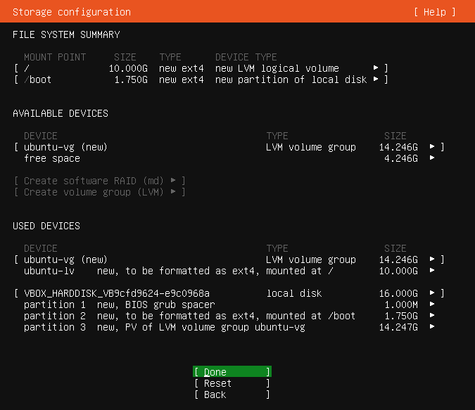 The Storage Configuration Summary