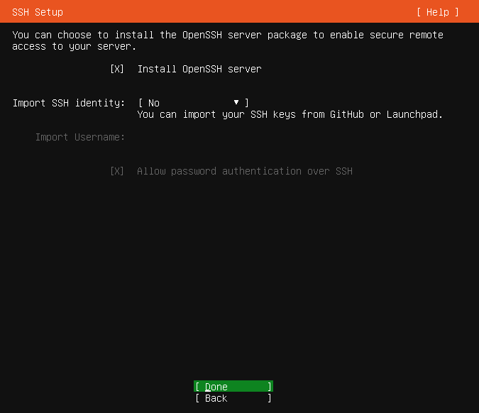 The SSH Setup Screen