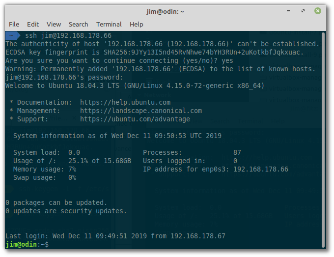 ssh ubuntu virtualbox