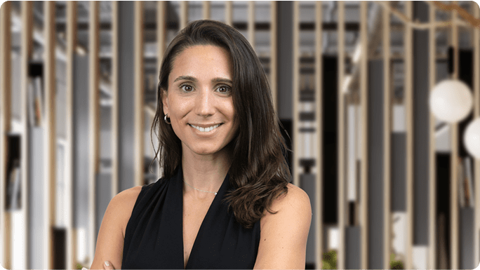 business professional portrait, modern office backdrop with vertical wooden accents