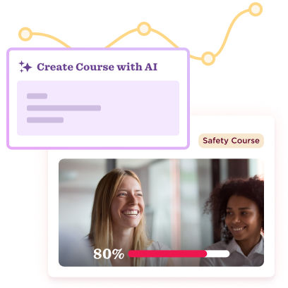 AI course creation card with safety course progress bar.