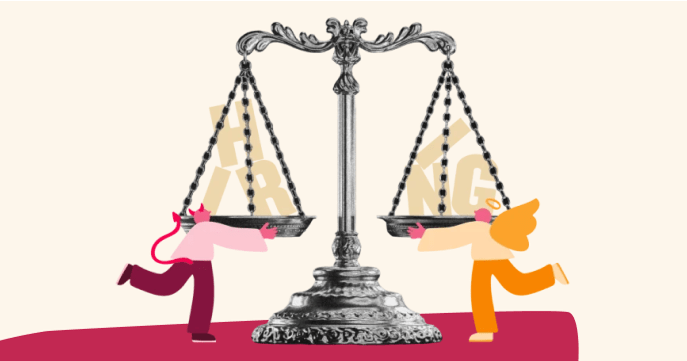 scales of justice, two characters balancing justice