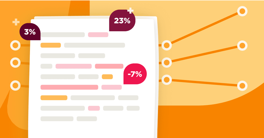 Illustration of a document with percentage markers showing data points and metrics, symbolizing performance reporting or analytics.
